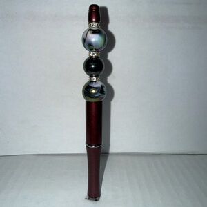 Handmade Beaded Pen- Elegant Maroon Pen & multicolor Marble Resin Beads